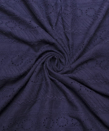 Navy Blue Cutwork Schiffli Cotton Hakoba Fabric